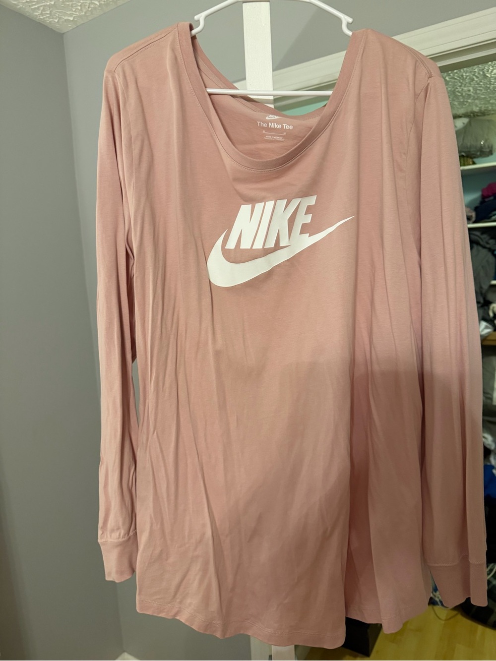 Nike Long Sleeve Tee in Dusty Rose with White Logo